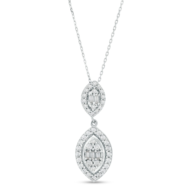 Main Image 1 of Marilyn Monroe™ Collection 3/4 CT. T.W. Marquise-Shaped Multi-Diamond Frame Small and Large Pendant in 10K White Gold