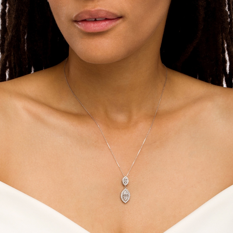 Main Image 3 of Marilyn Monroe™ Collection 3/4 CT. T.W. Marquise-Shaped Multi-Diamond Frame Small and Large Pendant in 10K White Gold