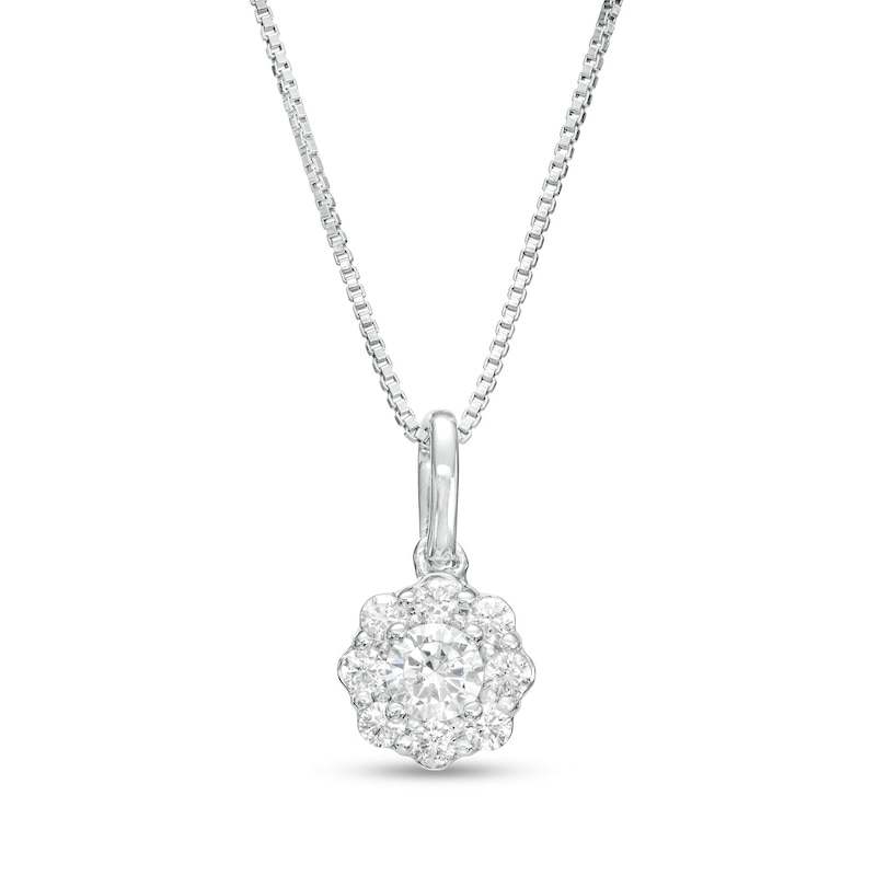 Main Image 1 of 1/2 CT. T.W. Certified Lab-Grown Diamond Scallop Frame Flower Drop Pendant in 14K White Gold (F/SI2)