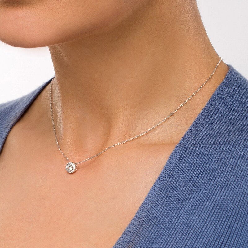 Main Image 2 of White Sapphire and Diamond Accent Frame Pendant in 10K White Gold