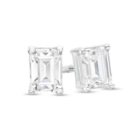 1/2 CT. T.w. Certified Emerald-Cut Lab-Grown Diamond Solitaire Stud Earrings in 14K White Gold (F/Si2)