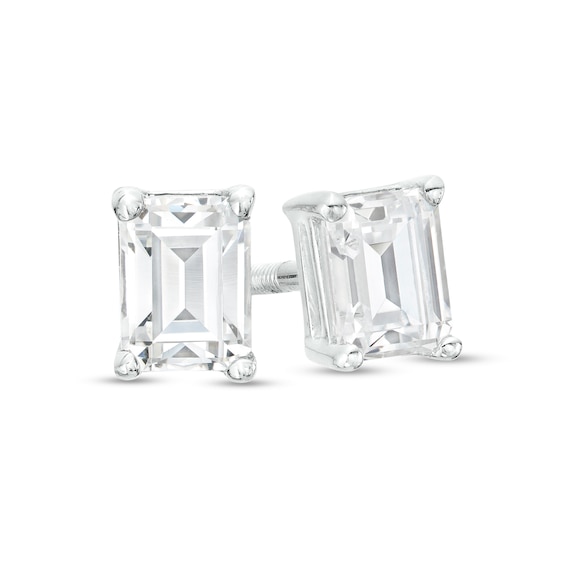 1/2 CT. T.w. Certified Emerald-Cut Lab-Created Diamond Solitaire Stud Earrings in 14K White Gold (F/Si2)