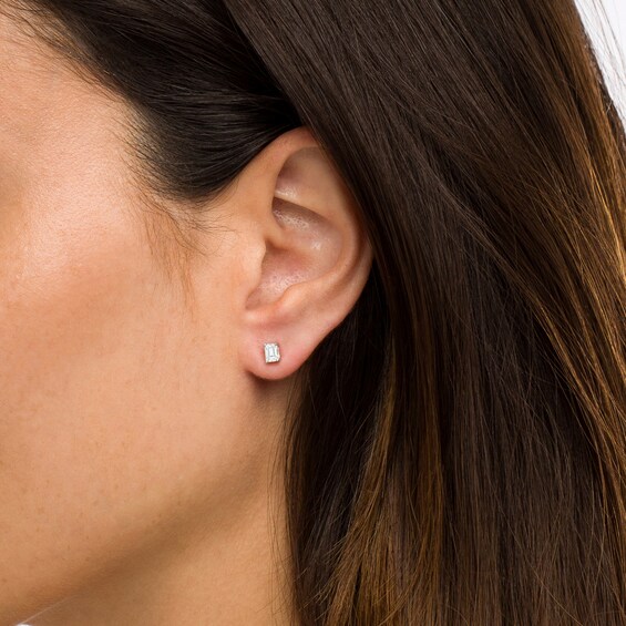 1/2 CT. T.w. Certified Emerald-Cut Lab-Grown Diamond Solitaire Stud Earrings in 14K White Gold (F/Si2)