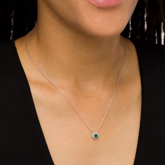 Emerald and Diamond Accent Frame Pendant in 10K White Gold