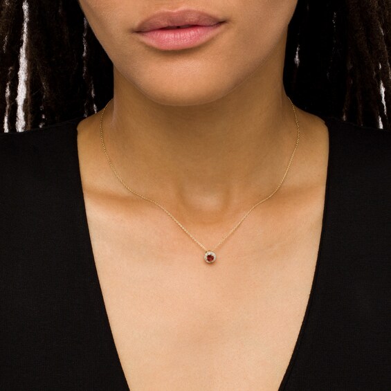 Garnet and Diamond Accent Frame Pendant in 10K Gold