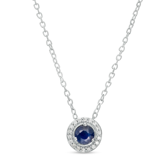 Blue Sapphire and Diamond Accent Frame Pendant in 10K White Gold