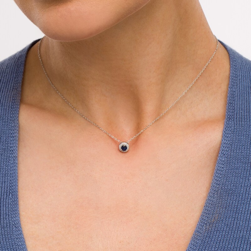 Main Image 2 of Blue Sapphire and Diamond Accent Frame Pendant in 10K White Gold