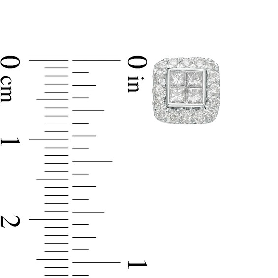 1 CT. T.w. Quad Princess-Cut Diamond Cushion-Shaped Frame Stud Earrings in 10K White Gold