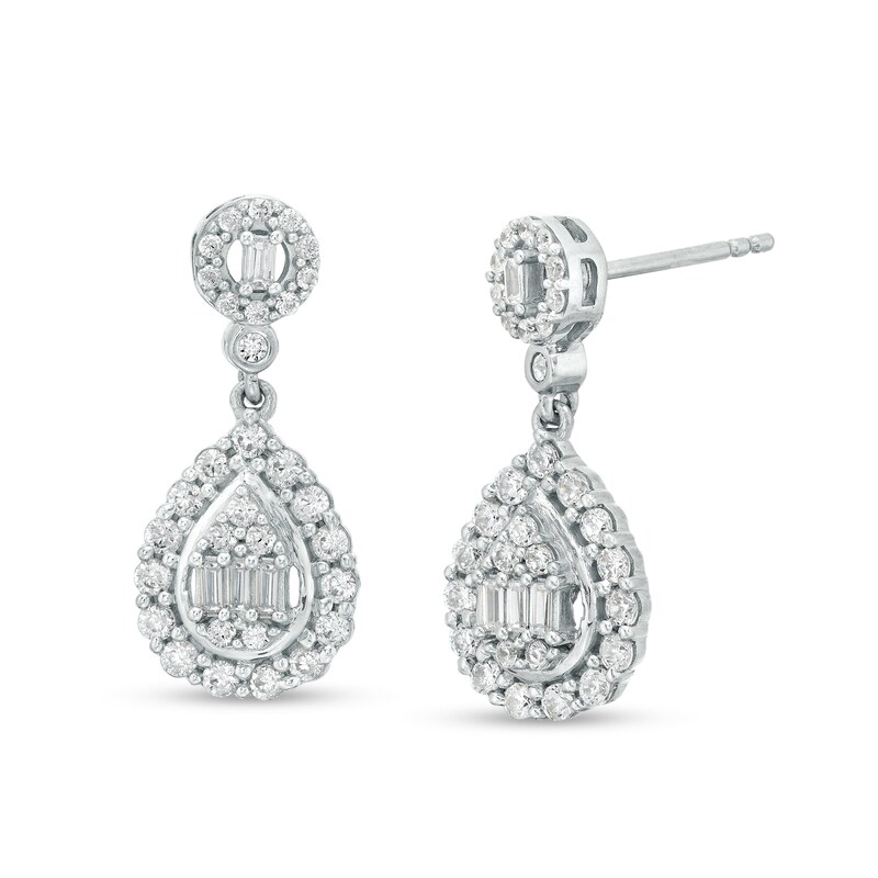 Marilyn Monroe™ Collection 1 CT. T.W. Pear-Shaped Multi-Diamond Frame Drop Earrings in 10K White Gold