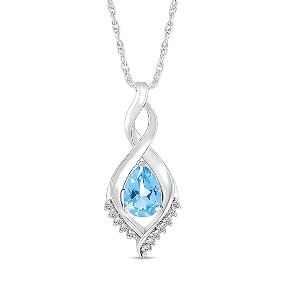 Pear-Shaped Blue Topaz and White Lab-Created Sapphire Shadow Infinity Pendant in Sterling Silver