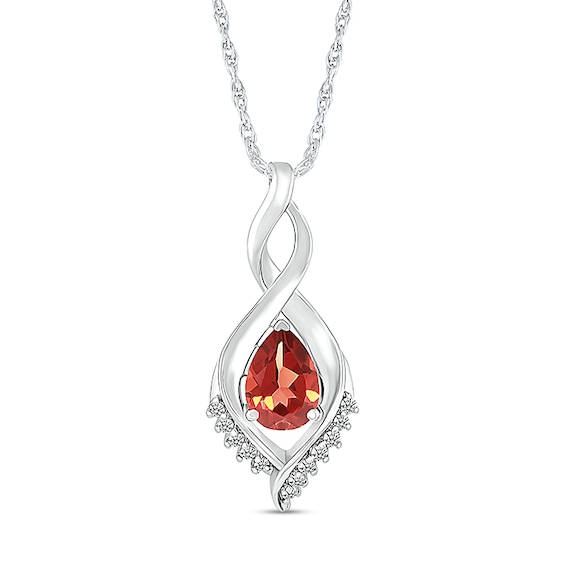 Pear-Shaped Garnet and White Lab-Created Sapphire Shadow Infinity Pendant in Sterling Silver