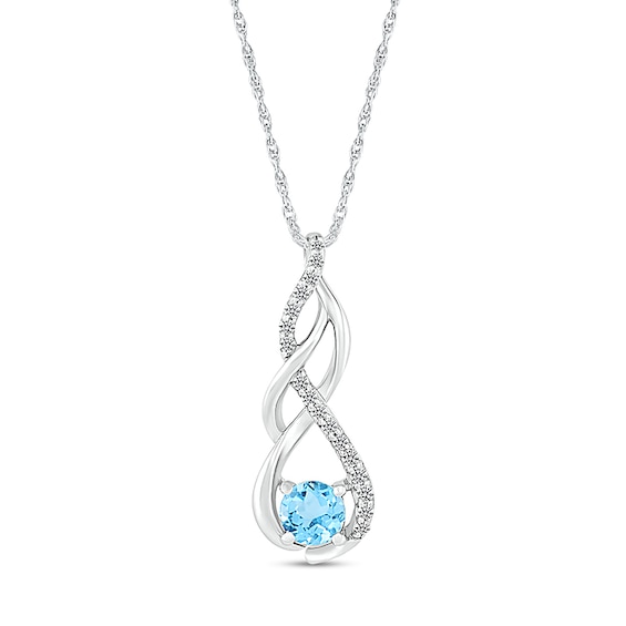 Blue Topaz and White Lab-Created Sapphire Infinity Braid Pendant in 10K White Gold