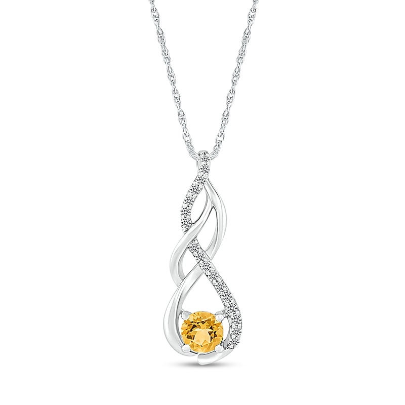 Main Image 1 of 5.0mm Citrine and White Lab-Created White Sapphire Infinity Braid Pendant in 10K White Gold