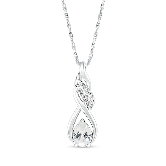 Pear-Shaped White Lab-Created Sapphire Cascading Infinity Ribbon Pendant in Sterling Silver