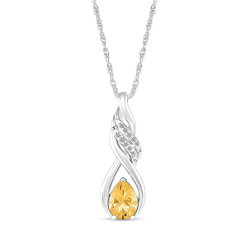 Main Image 1 of Pear-Shaped Citrine and White Lab-Created Sapphire Cascading Infinity Ribbon Pendant in Sterling Silver
