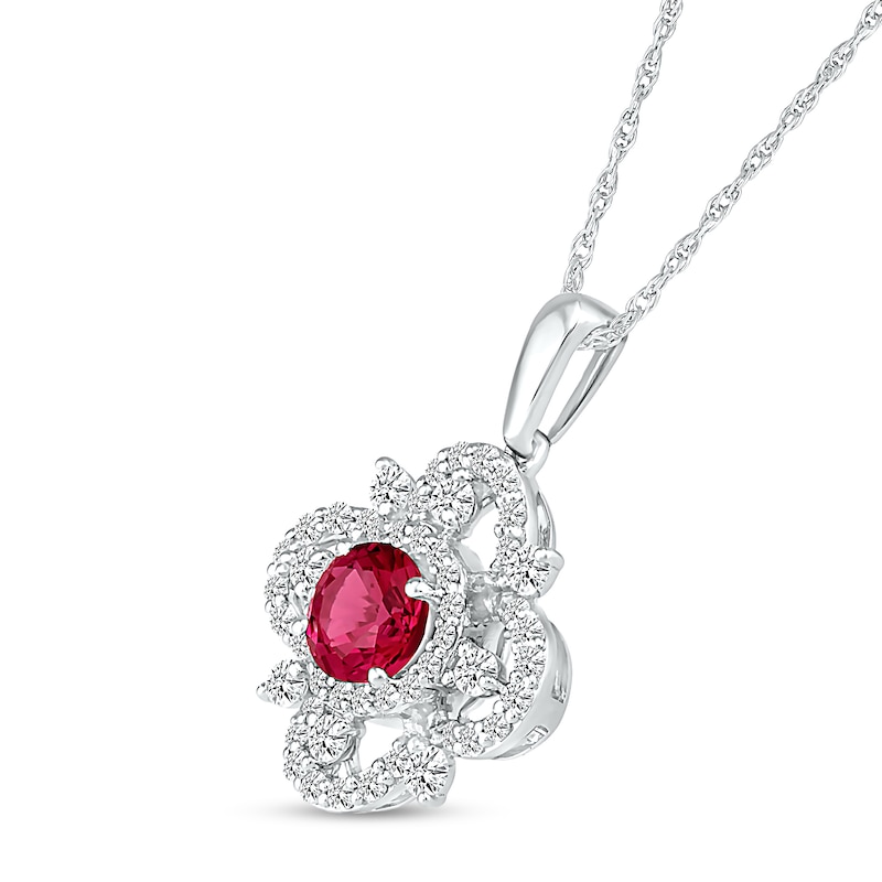 Main Image 2 of 5.0mm Lab-Created Ruby and White Sapphire Ornate Flower Pendant in Sterling Silver