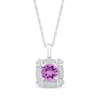 Thumbnail Image 1 of 7.0mm Amethyst and White Lab-Created Sapphire Cushion Frame with Hearts Pendant in Sterling Silver