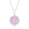 Thumbnail Image 1 of 4.0mm Pink and White Lab-Created Sapphire Scallop Edge Flower Pendant in Sterling Silver