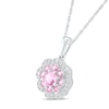 Thumbnail Image 2 of 4.0mm Pink and White Lab-Created Sapphire Scallop Edge Flower Pendant in Sterling Silver