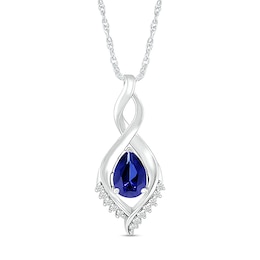 Pear-Shaped Blue and White Lab-Created Sapphire Shadow Infinity Pendant in Sterling Silver