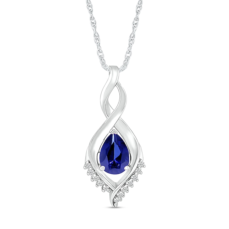 Main Image 1 of Pear-Shaped Blue and White Lab-Created Sapphire Shadow Infinity Pendant in Sterling Silver