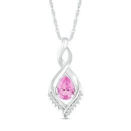 Pear-Shaped Pink and White Lab-Created Sapphire Shadow Infinity Pendant in Sterling Silver