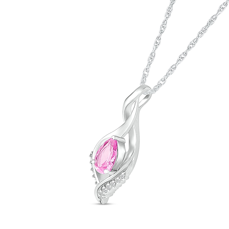Main Image 2 of Pear-Shaped Pink and White Lab-Created Sapphire Shadow Infinity Pendant in Sterling Silver