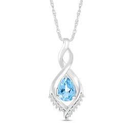 Pear-Shaped Blue Topaz and White Lab-Created Sapphire Shadow Infinity Pendant in Sterling Silver
