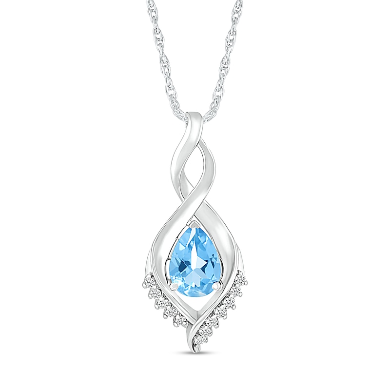 Main Image 1 of Pear-Shaped Blue Topaz and White Lab-Created Sapphire Shadow Infinity Pendant in Sterling Silver