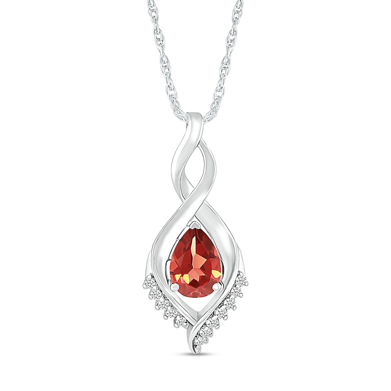 Main Image 1 of Pear-Shaped Garnet and White Lab-Created Sapphire Shadow Infinity Pendant in Sterling Silver
