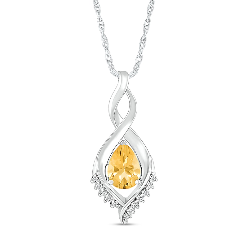 Main Image 1 of Pear-Shaped Citrine and White Lab-Created Sapphire Shadow Infinity Pendant in Sterling Silver