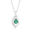 Thumbnail Image 1 of Pear-Shaped Lab-Created Emerald and White Sapphire Double Row Open Flame Pendant in Sterling Silver