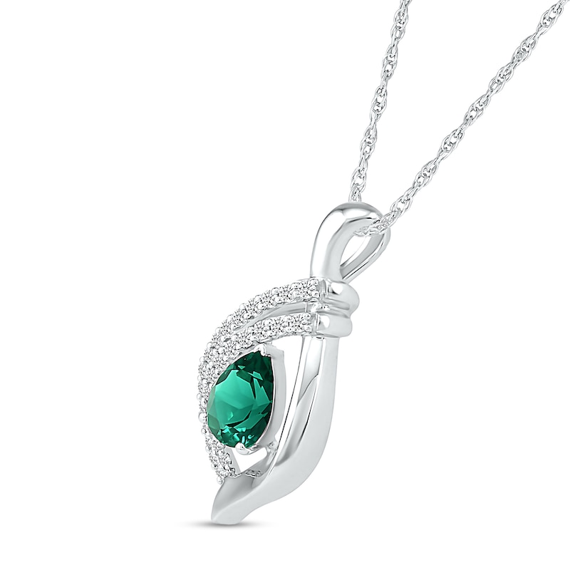 Main Image 2 of Pear-Shaped Lab-Created Emerald and White Sapphire Double Row Open Flame Pendant in Sterling Silver