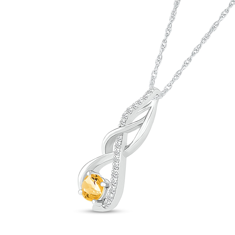 Main Image 2 of 5.0mm Citrine and White Lab-Created White Sapphire Infinity Braid Pendant in 10K White Gold
