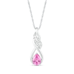 Pear-Shaped Pink and White Lab-Created Sapphire Cascading Infinity Ribbon Pendant in Sterling Silver