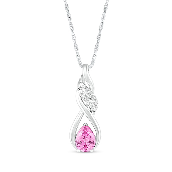 Pear-Shaped Pink and White Lab-Created Sapphire Cascading Infinity Ribbon Pendant in Sterling Silver