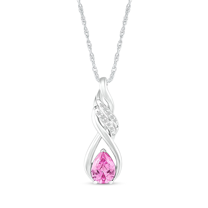 Main Image 1 of Pear-Shaped Pink and White Lab-Created Sapphire Cascading Infinity Ribbon Pendant in Sterling Silver