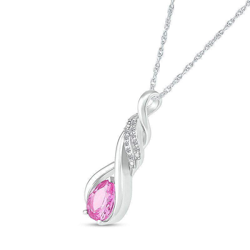 Main Image 2 of Pear-Shaped Pink and White Lab-Created Sapphire Cascading Infinity Ribbon Pendant in Sterling Silver