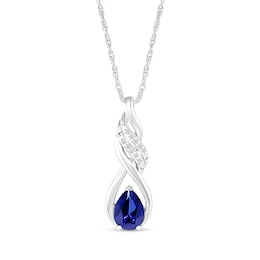 Pear-Shaped Blue and White Lab-Created Sapphire Cascading Infinity Ribbon Pendant in Sterling Silver