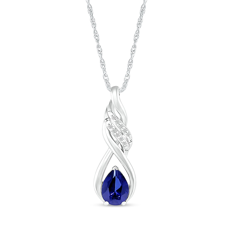 Main Image 1 of Pear-Shaped Blue and White Lab-Created Sapphire Cascading Infinity Ribbon Pendant in Sterling Silver