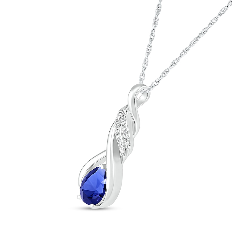 Main Image 2 of Pear-Shaped Blue and White Lab-Created Sapphire Cascading Infinity Ribbon Pendant in Sterling Silver