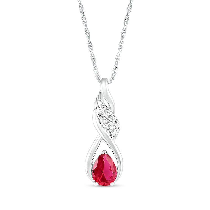 Main Image 1 of Pear-Shaped Lab-Created Ruby and White Sapphire Cascading Infinity Ribbon Pendant in Sterling Silver