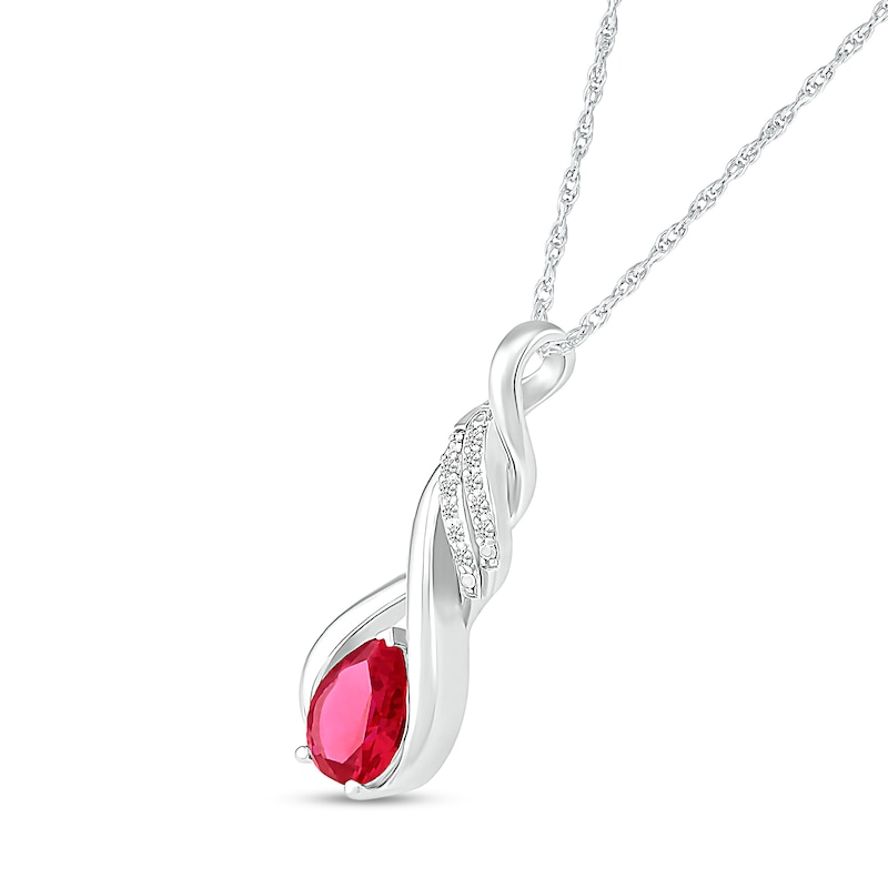 Main Image 2 of Pear-Shaped Lab-Created Ruby and White Sapphire Cascading Infinity Ribbon Pendant in Sterling Silver