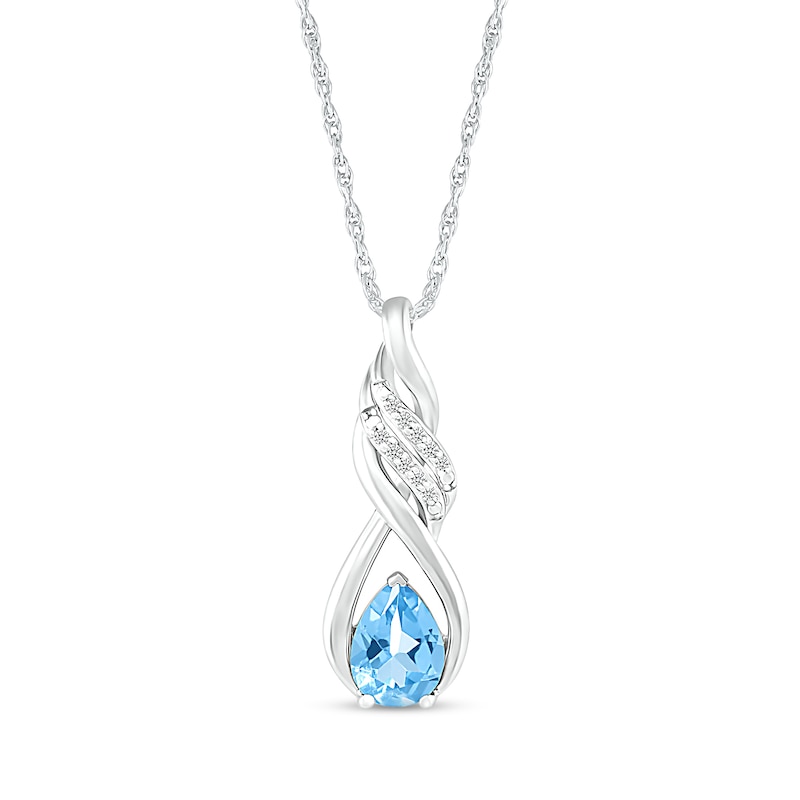 Main Image 1 of Pear-Shaped Blue Topaz and White Lab-Created Sapphire Cascading Infinity Ribbon Pendant in Sterling Silver