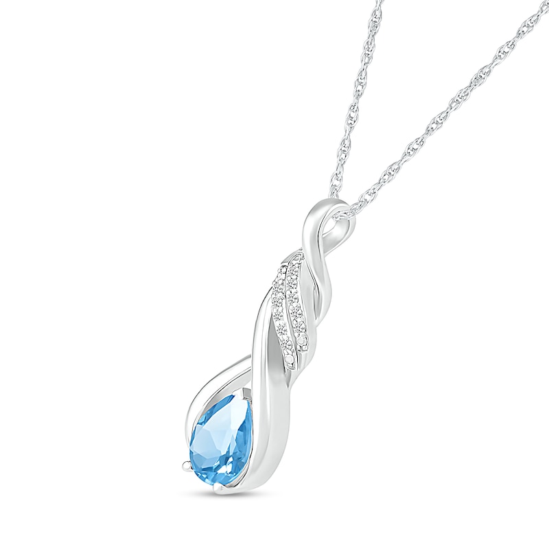 Main Image 2 of Pear-Shaped Blue Topaz and White Lab-Created Sapphire Cascading Infinity Ribbon Pendant in Sterling Silver