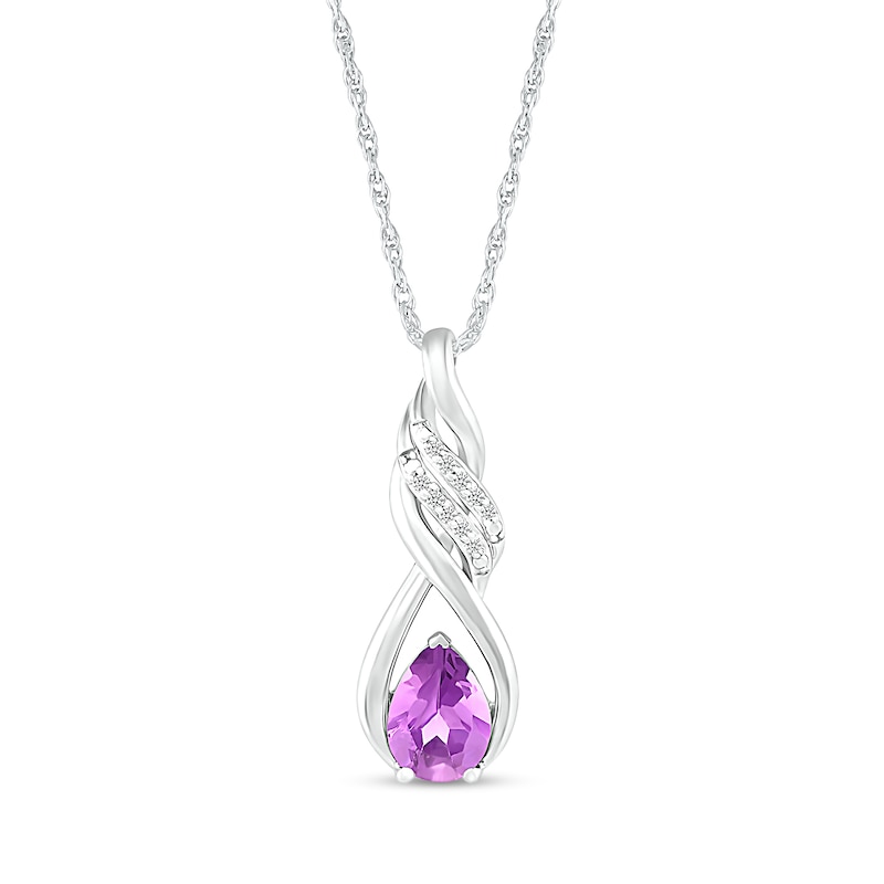 Pear-Shaped Amethyst and White Lab-Created Sapphire Cascading Infinity Ribbon Pendant in Sterling Silver