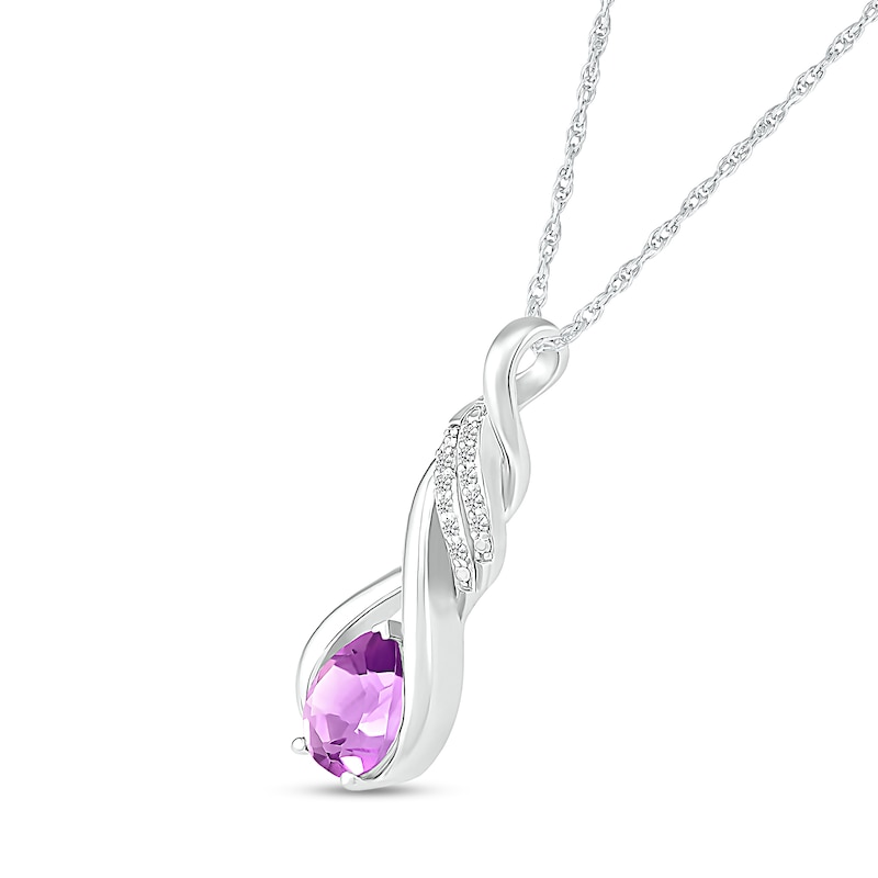 Main Image 2 of Pear-Shaped Amethyst and White Lab-Created Sapphire Cascading Infinity Ribbon Pendant in Sterling Silver
