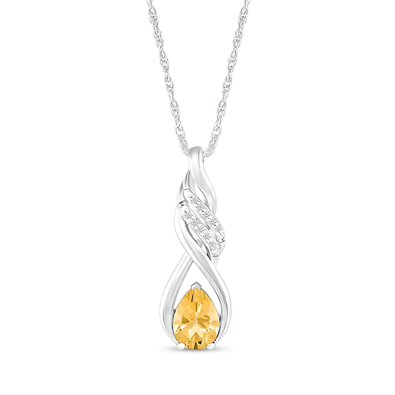 Pear-Shaped Citrine and White Lab-Created Sapphire Cascading Infinity Ribbon Pendant in Sterling Silver