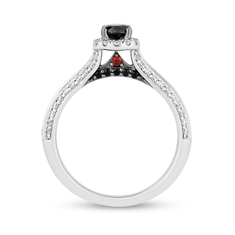 Main Image 3 of Enchanted Disney Villains Cruella 1 CT. T.W. Black and White Diamond and Garnet Engagement Ring in 14K White Gold