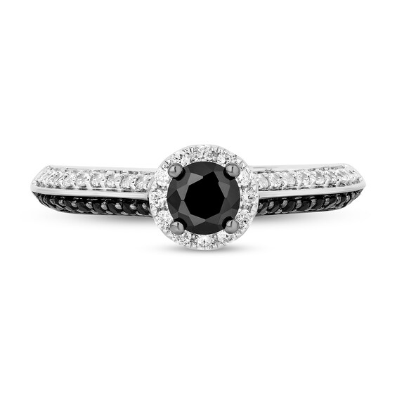 Enchanted Disney Villains Cruella 1 CT. T.w. Black and White Diamond and Garnet Engagement Ring in 14K White Gold